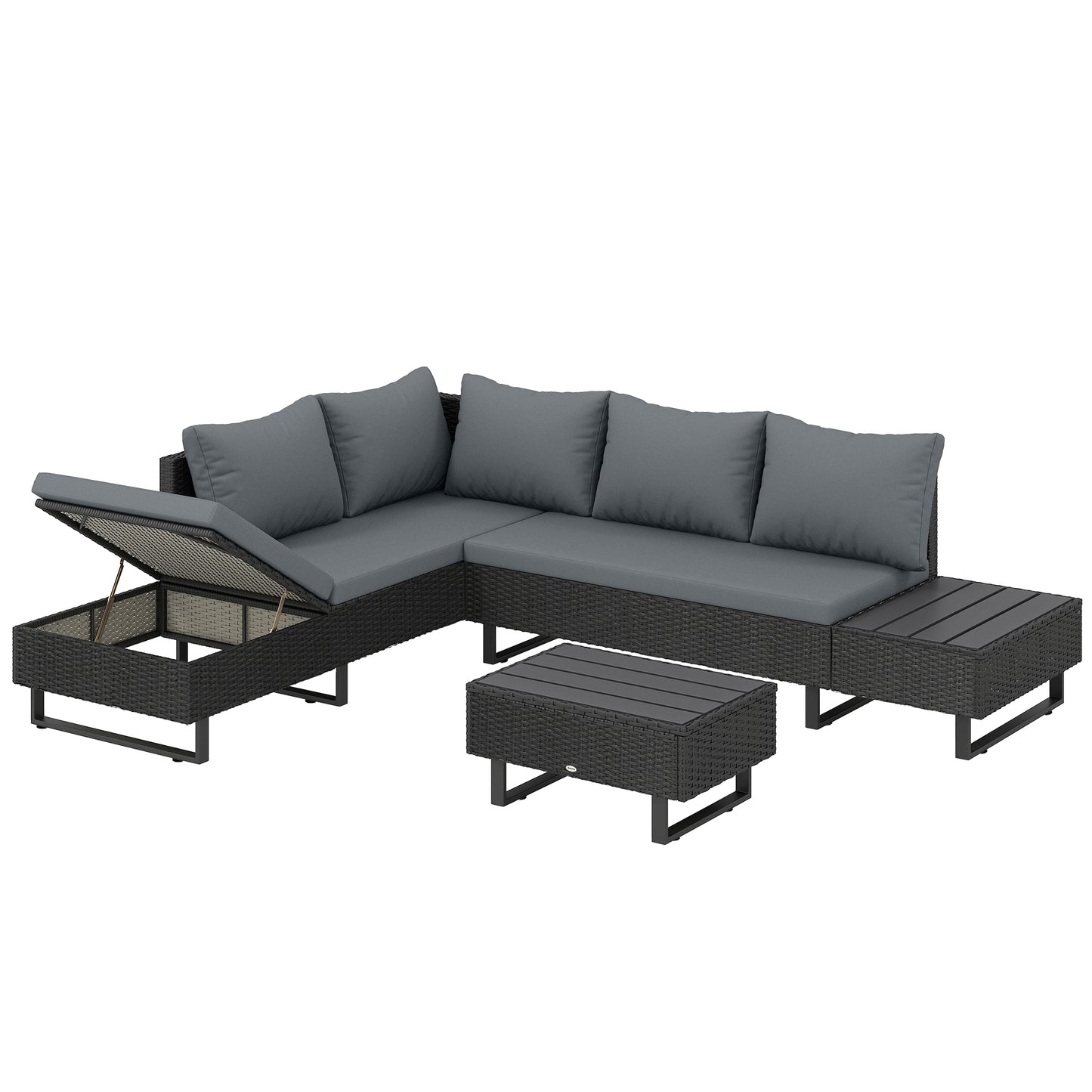 5 Seater Rattan Garden Furniture Set, L Shaped Garden Corner Sofa (1)