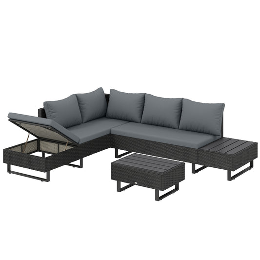 5 Seater Rattan Garden Furniture Set, L Shaped Garden Corner Sofa (1)
