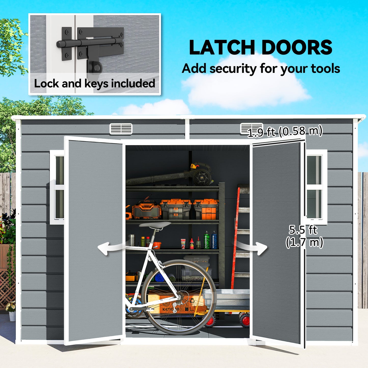 10 x 6 ft Resin Garden Shed, Outdoor Storage Shed with Floor