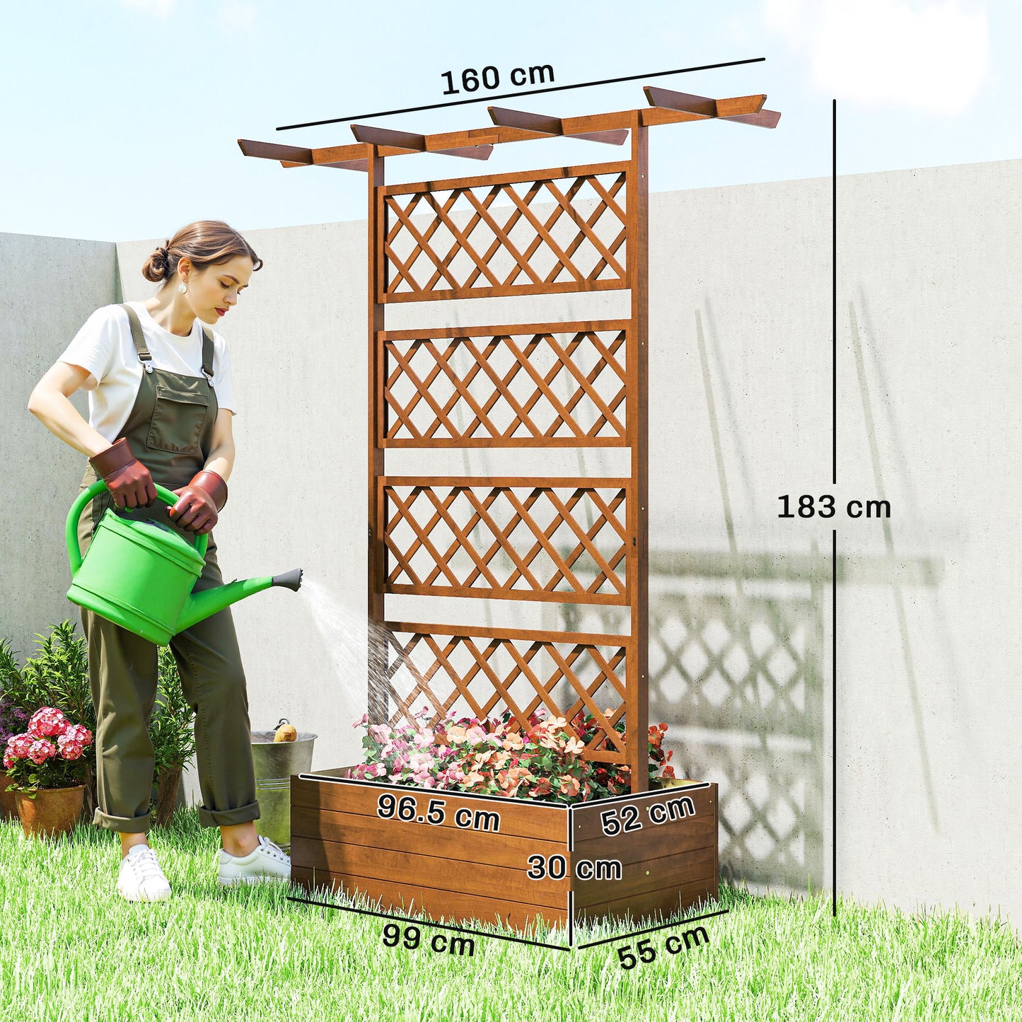 Wooden Trellis Planter Box, Raised Garden Bed to Grow Vegetables