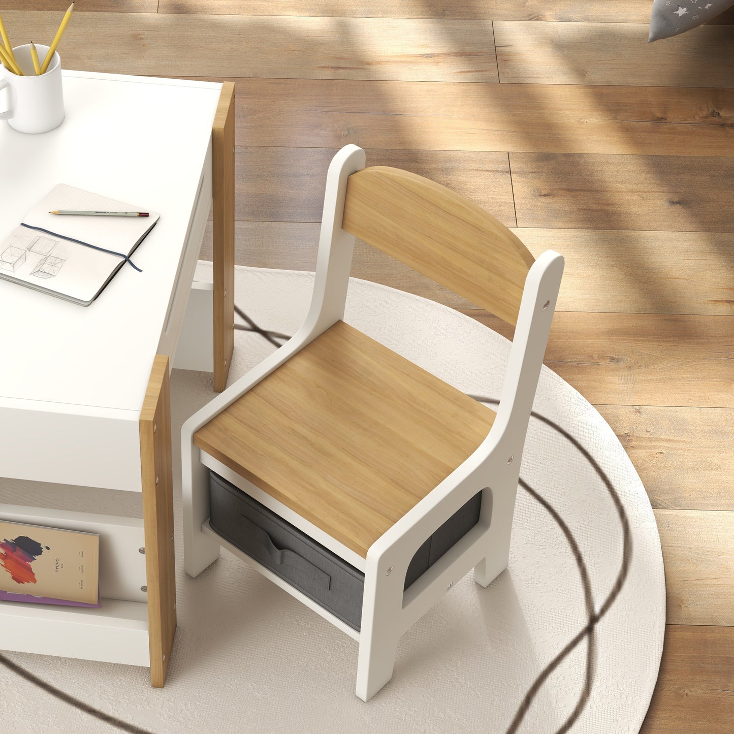 Three-Piece Kids Table and Chair Set with Blackboard, Storage