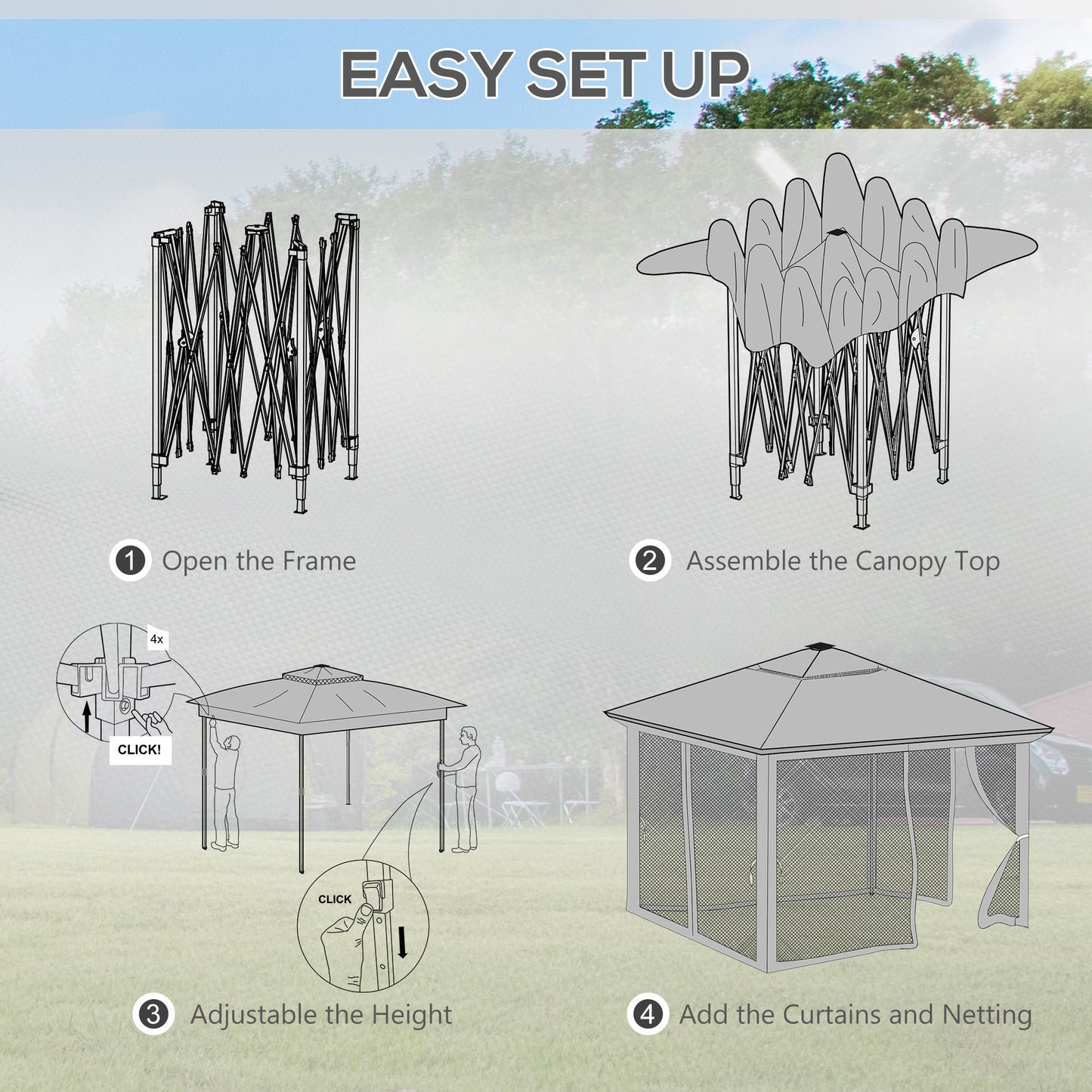 3.36 x 3.36m Pop Up Gazebo Party Tent with Solar-Powered LED Lights