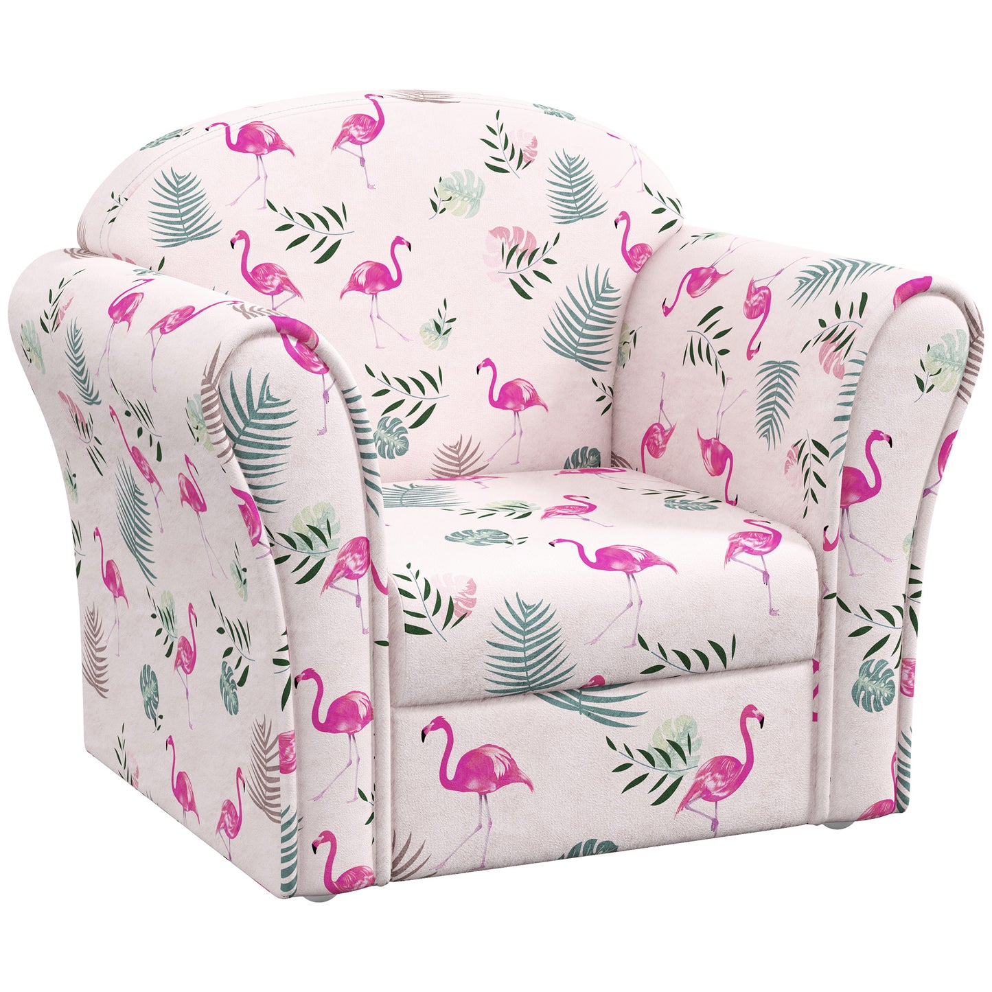 Kids Armchair with Flamingo Design, Wooden Frame, for Bedroom