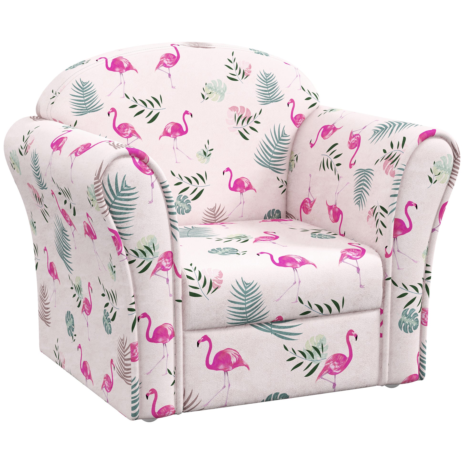 Kids Armchair with Flamingo Design, Wooden Frame, for Bedroom