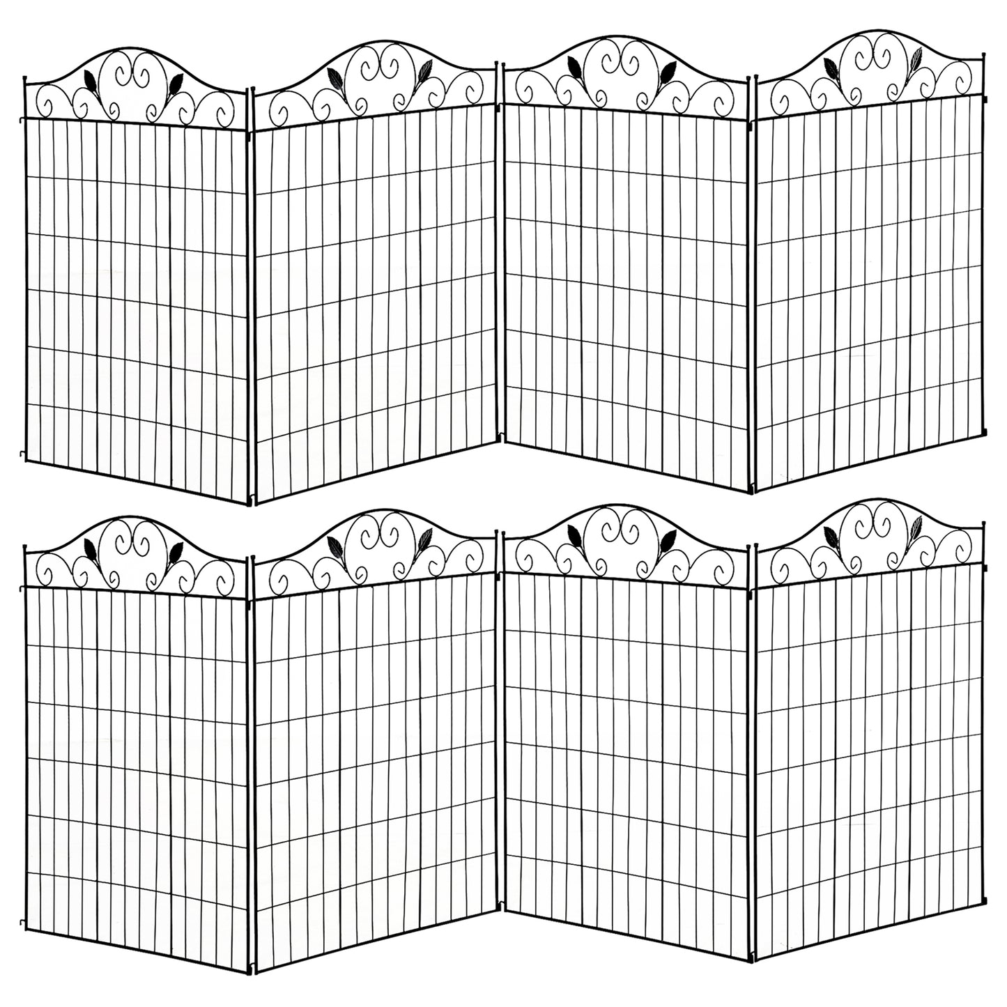 Set of 2 Decorative Garden Fence, 8 Panels Metal Picket Fence