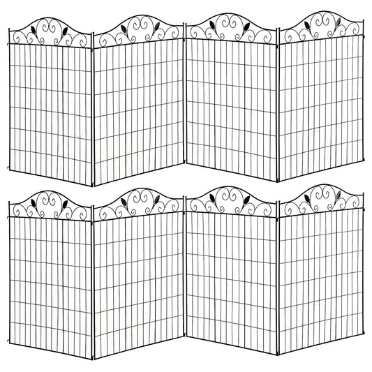 Set of 2 Decorative Garden Fence, 8 Panels Metal Picket Fence