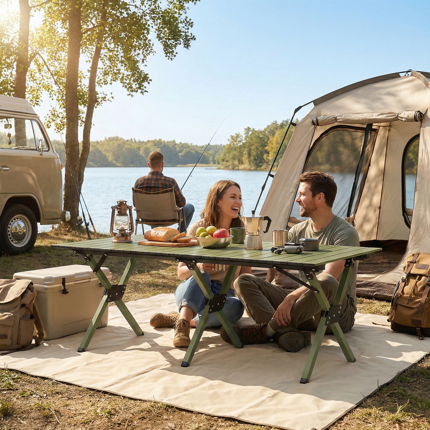 4ft Folding Camping Table, Waterproof Picnic Table with Roll Up Top