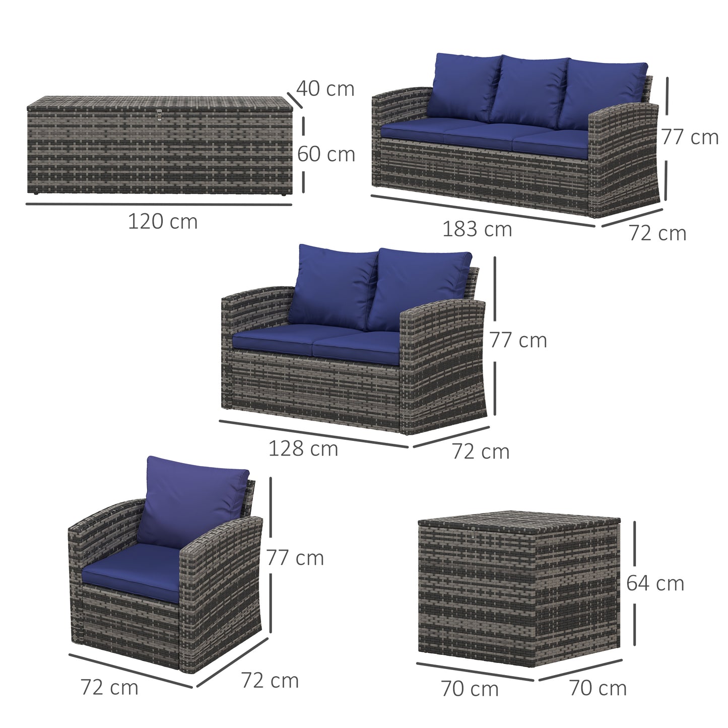 6 Pieces Rattan Garden Furniture Set