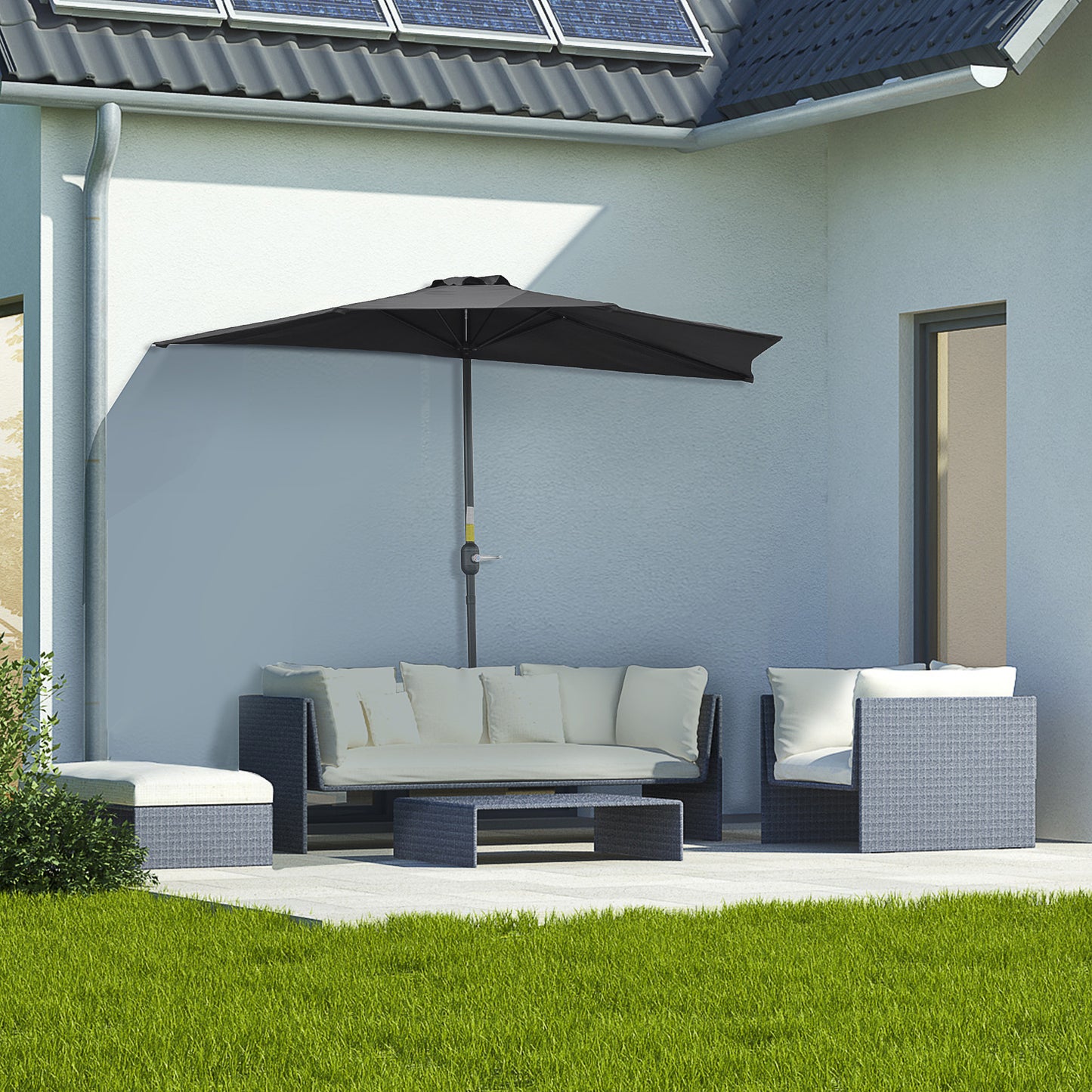 2.7m Garden Half Parasol, Outdoor Balcony Umbrella with 5 Steel Ribs