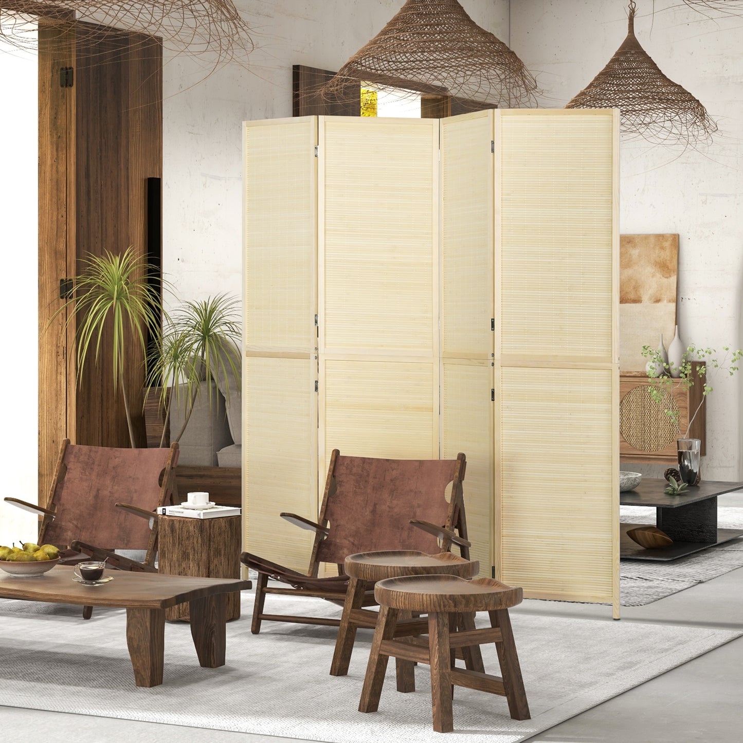 Room Divider, Freestanding Privacy Screen, 4 Panel Folding