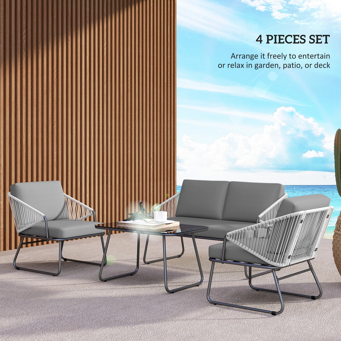 Four-Piece Rattan Strong Panel Outdoor Sofa Set