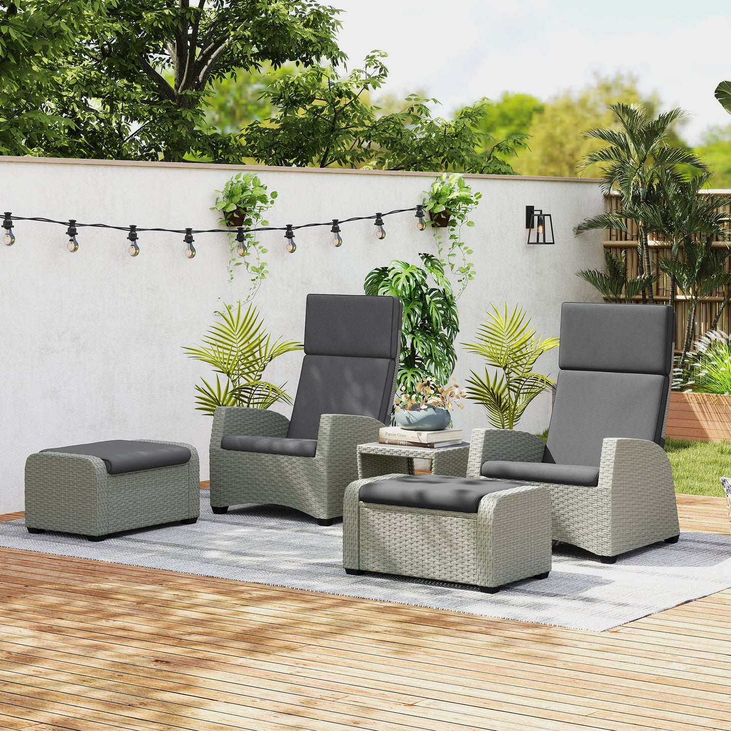 5-Piece Rattan Garden Furniture Set with Cushions