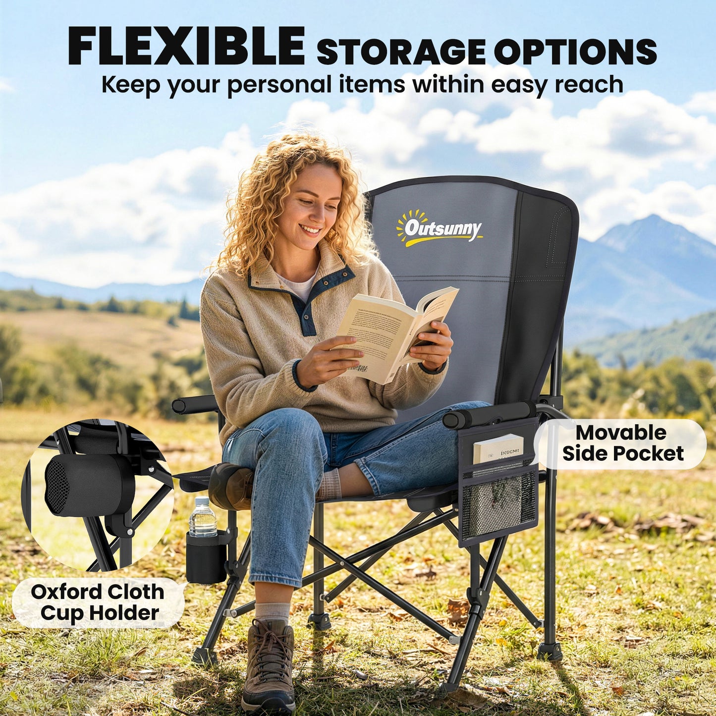 Padded Camping Chair Adults Heavy Duty Folding Chair Side Pocket