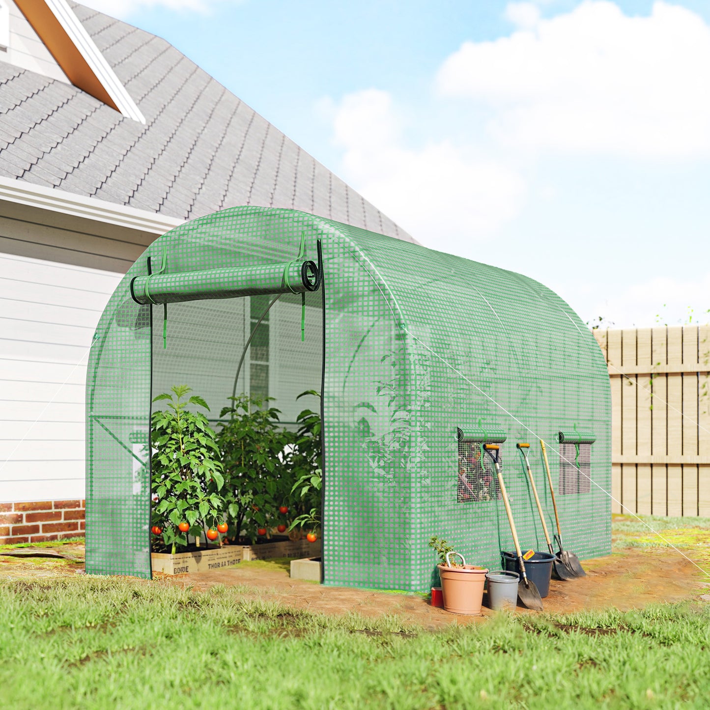Walk-In Garden Polytunnel Greenhouse with Steel Frame, PE Cover