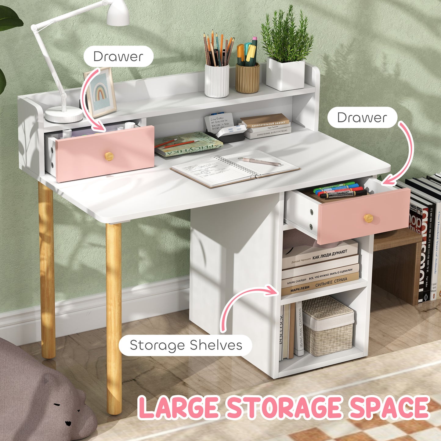 2 Pieces Children Study Table with Hutch