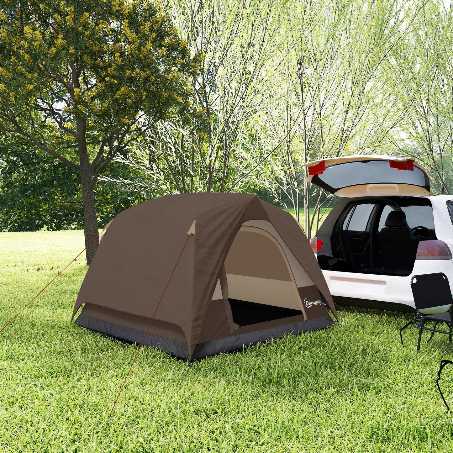 3-4 Person Camping Tent, Easy Set Up 3-4 Man Tent w/ Sewn-in