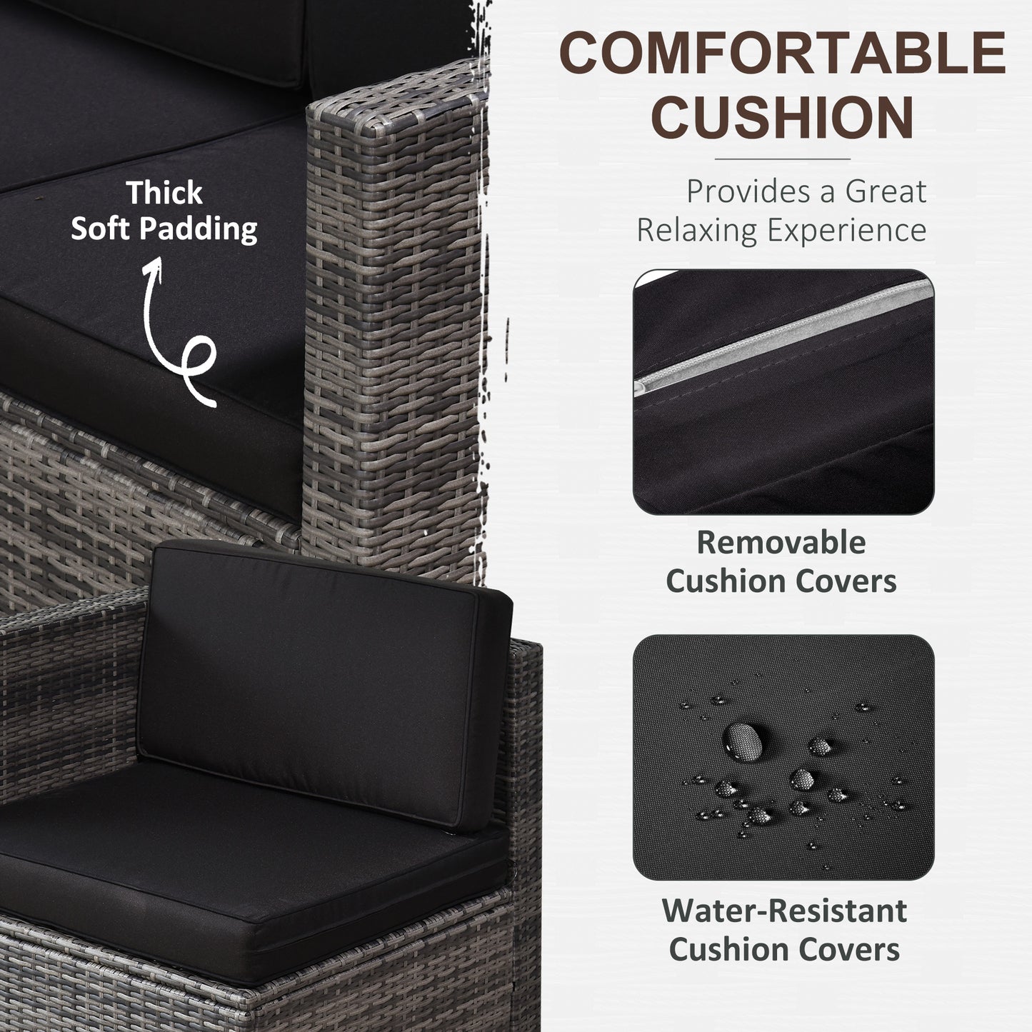 6-Seater Rattan Sofa Furniture Set W/ Cushions, Steel Frame