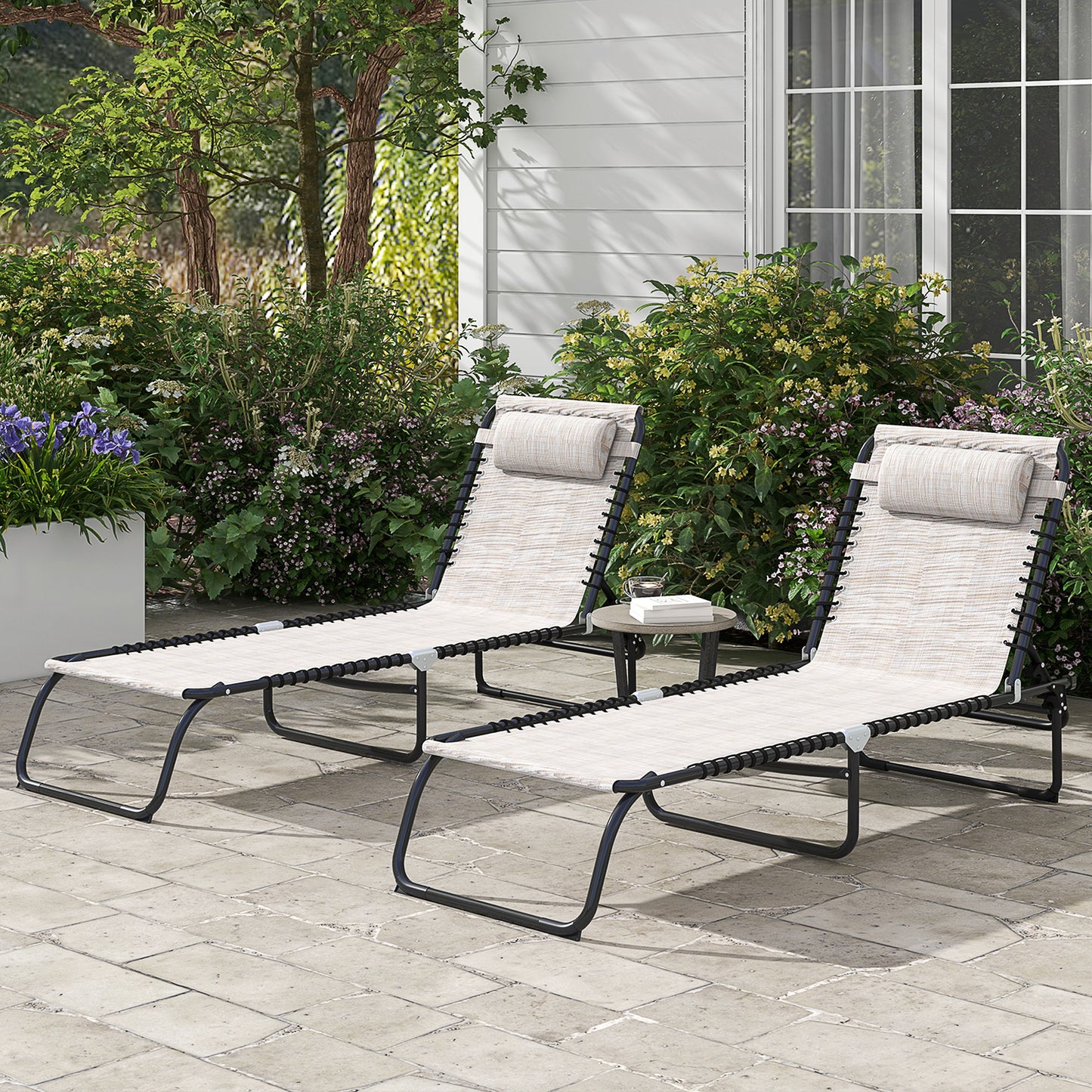 Set of Two Folding Sun Loungers, with Four-Position Backs