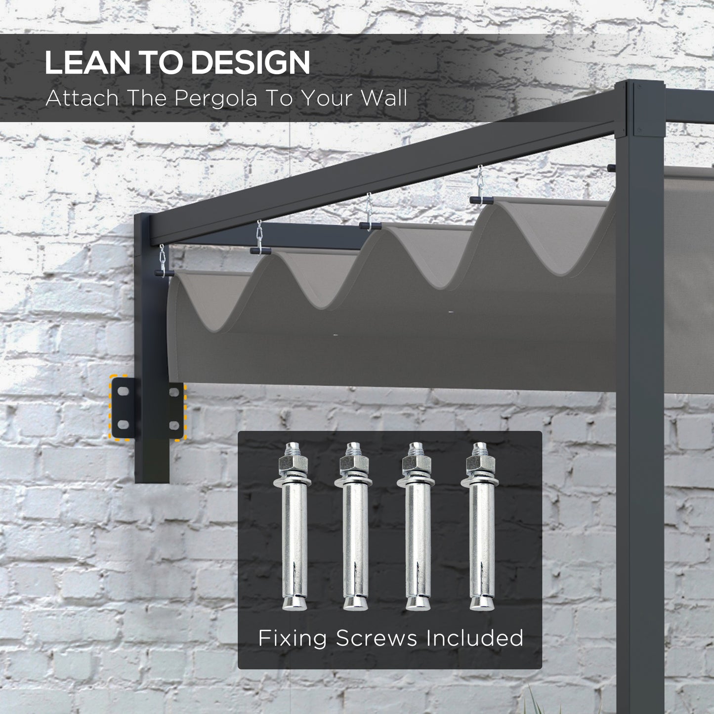 3 x 4m Lean To Steel Pergola with Moving Fabric Canopy