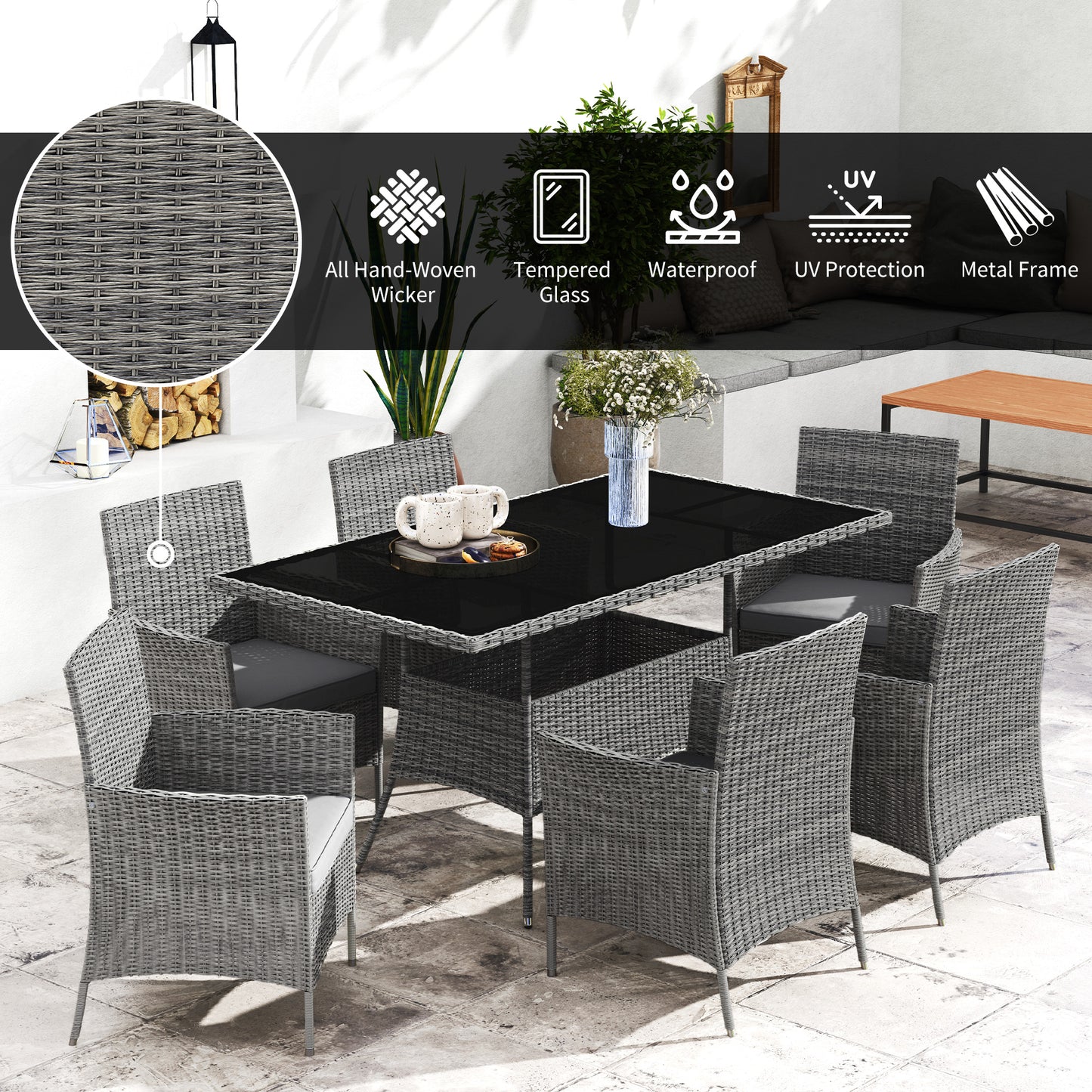 7-Piece Rattan Garden Furniture Set with Cushions