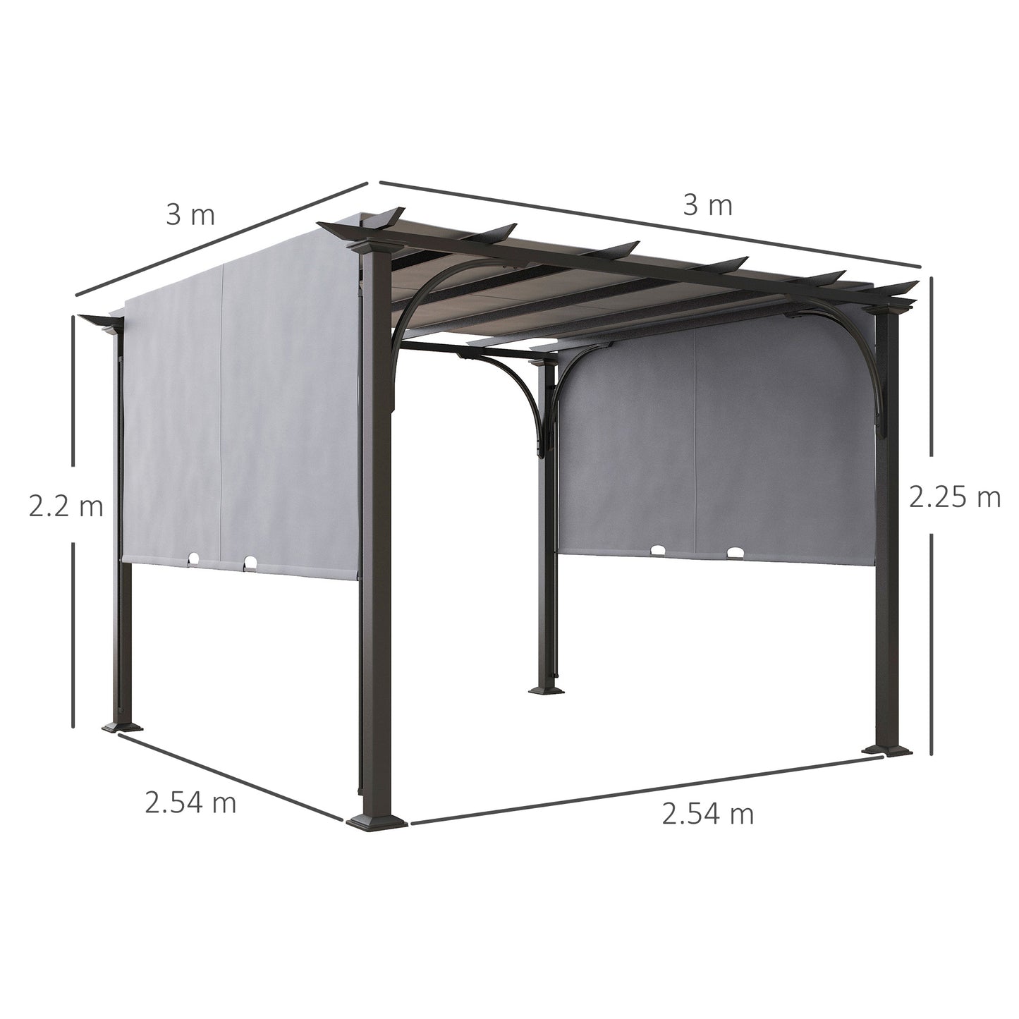 3 x 3(m) Outdoor Pergola, Garden Pergola Gazebo with Adjustable Canopy