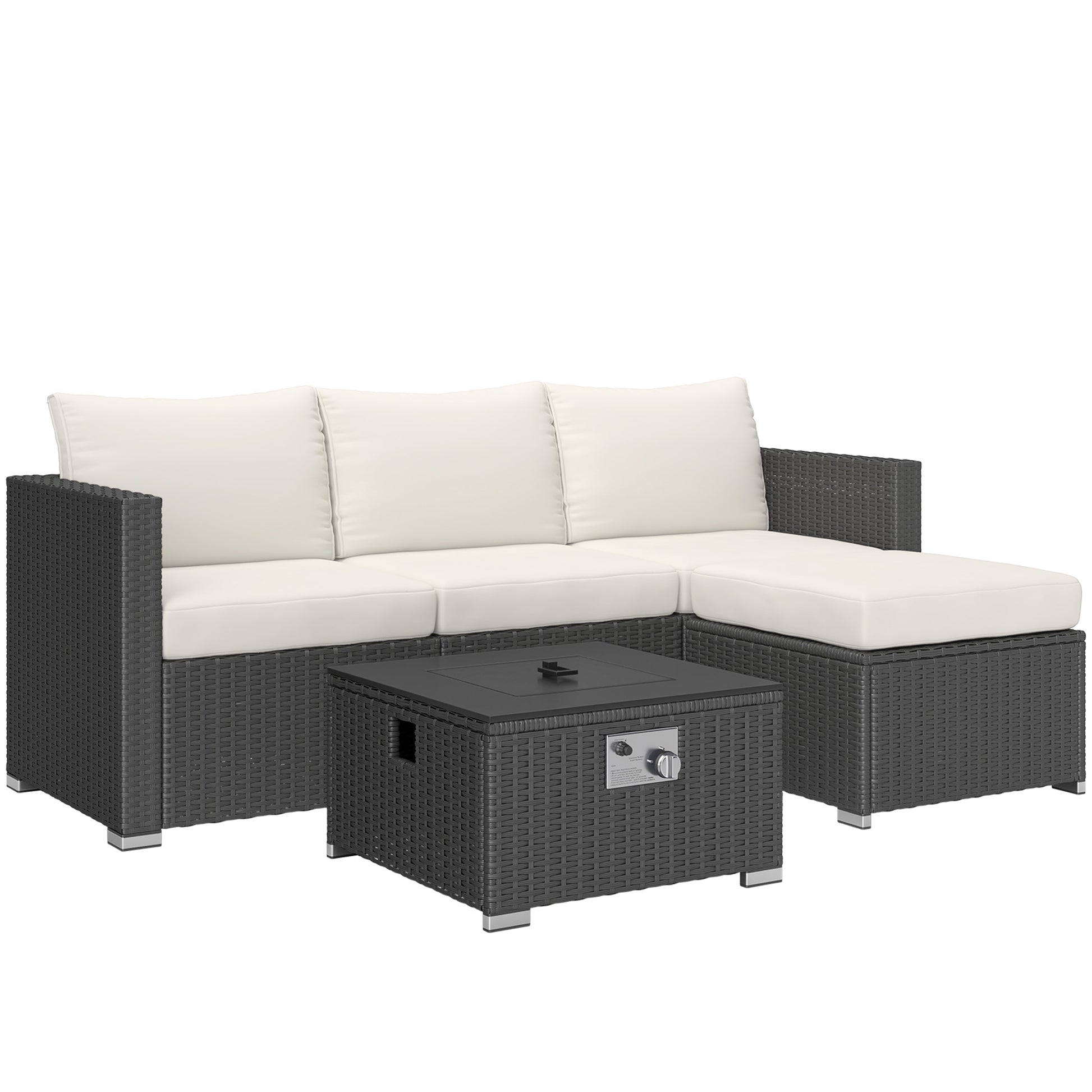 Five Piece Rattan Garden Furniture Set with Gas Fire Pit Table (2)