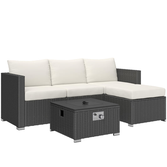 Five Piece Rattan Garden Furniture Set with Gas Fire Pit Table (2)