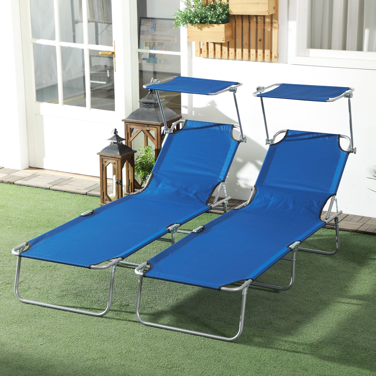 Folding Sun Lounger with Canopy