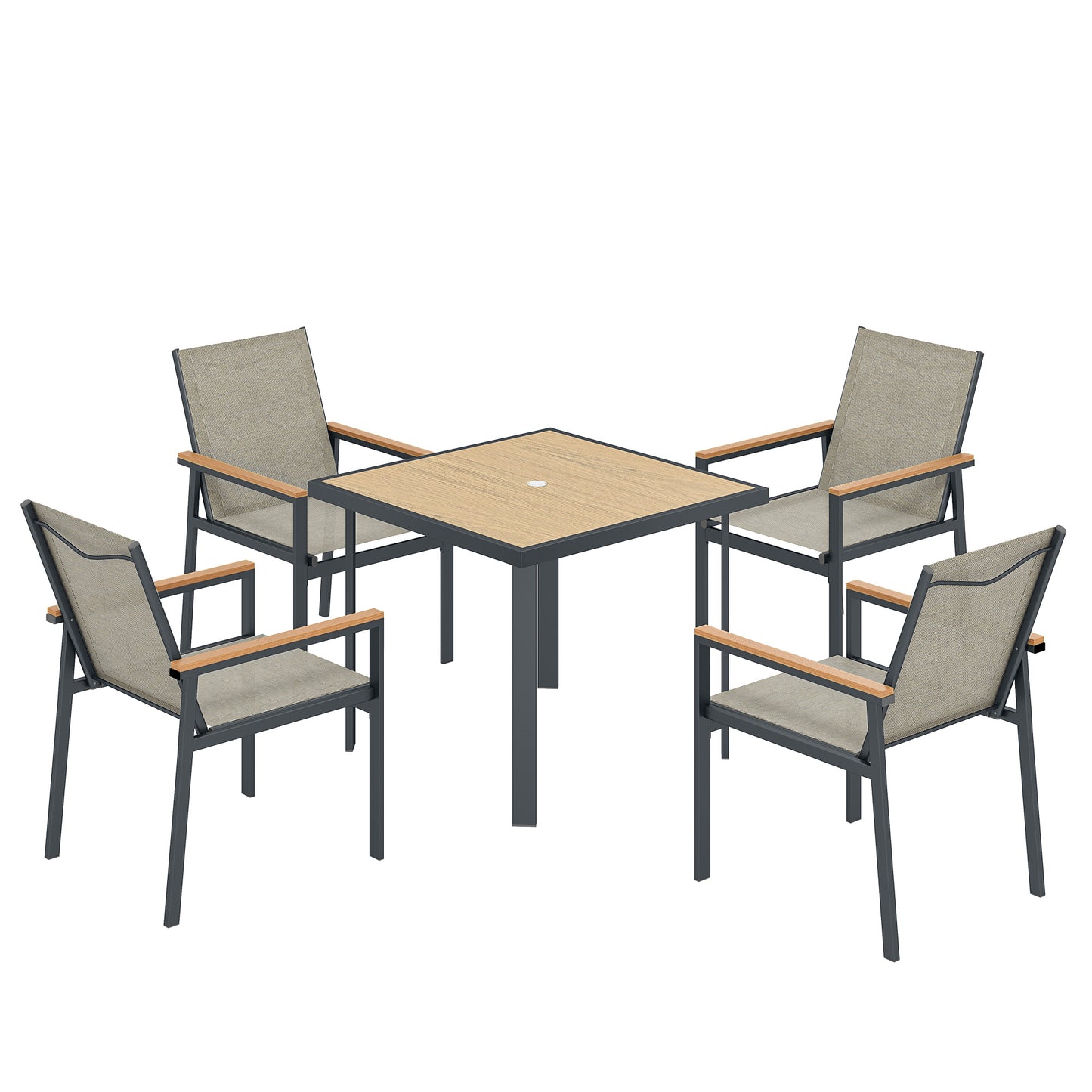 Five-Piece Metal Dining Set, with Glass-Top Table