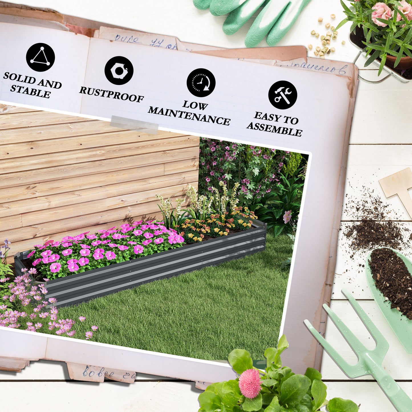 60 x 240cm Galvanised Steel Planter, with Open Bottom