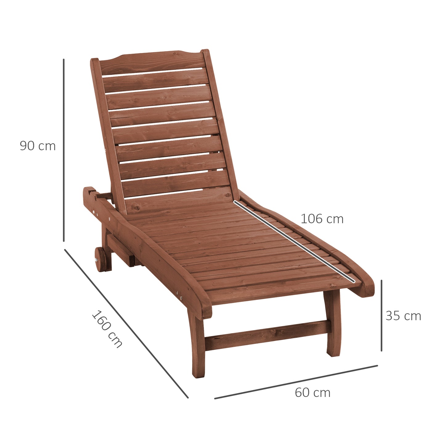 Outdoor Wooden Lounger Chair, Sun Bed with Built-In Table