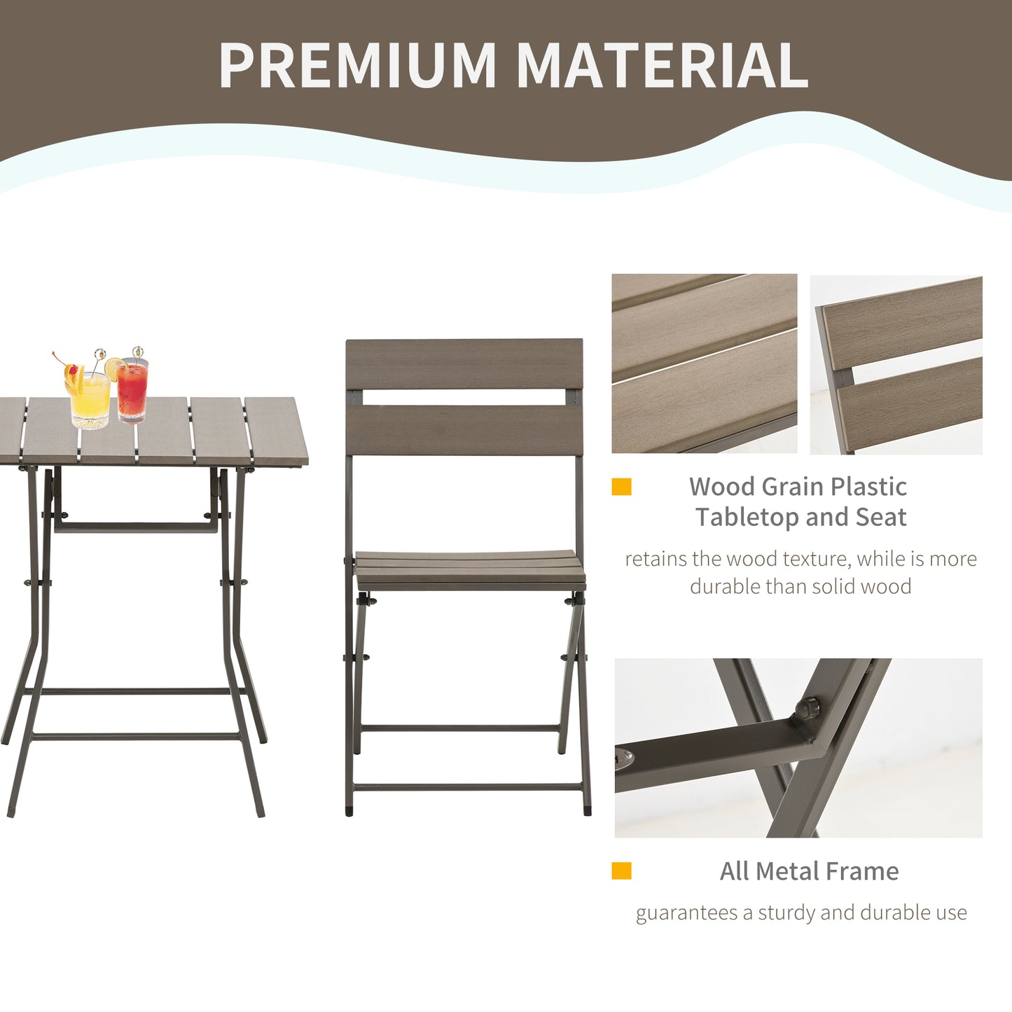 3 Piece Foldable Garden Bistro Set Patio Furniture Set with Table
