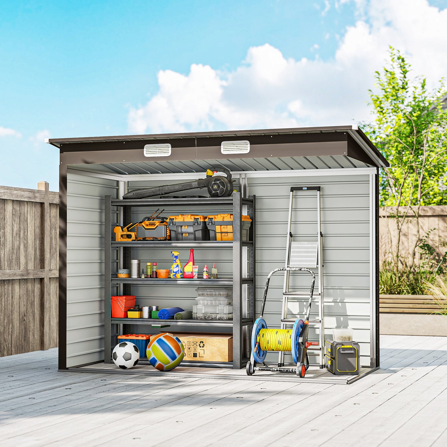 3.7 x 7.9ft Galvanised Steel Shed, with Latched Door and Padlock