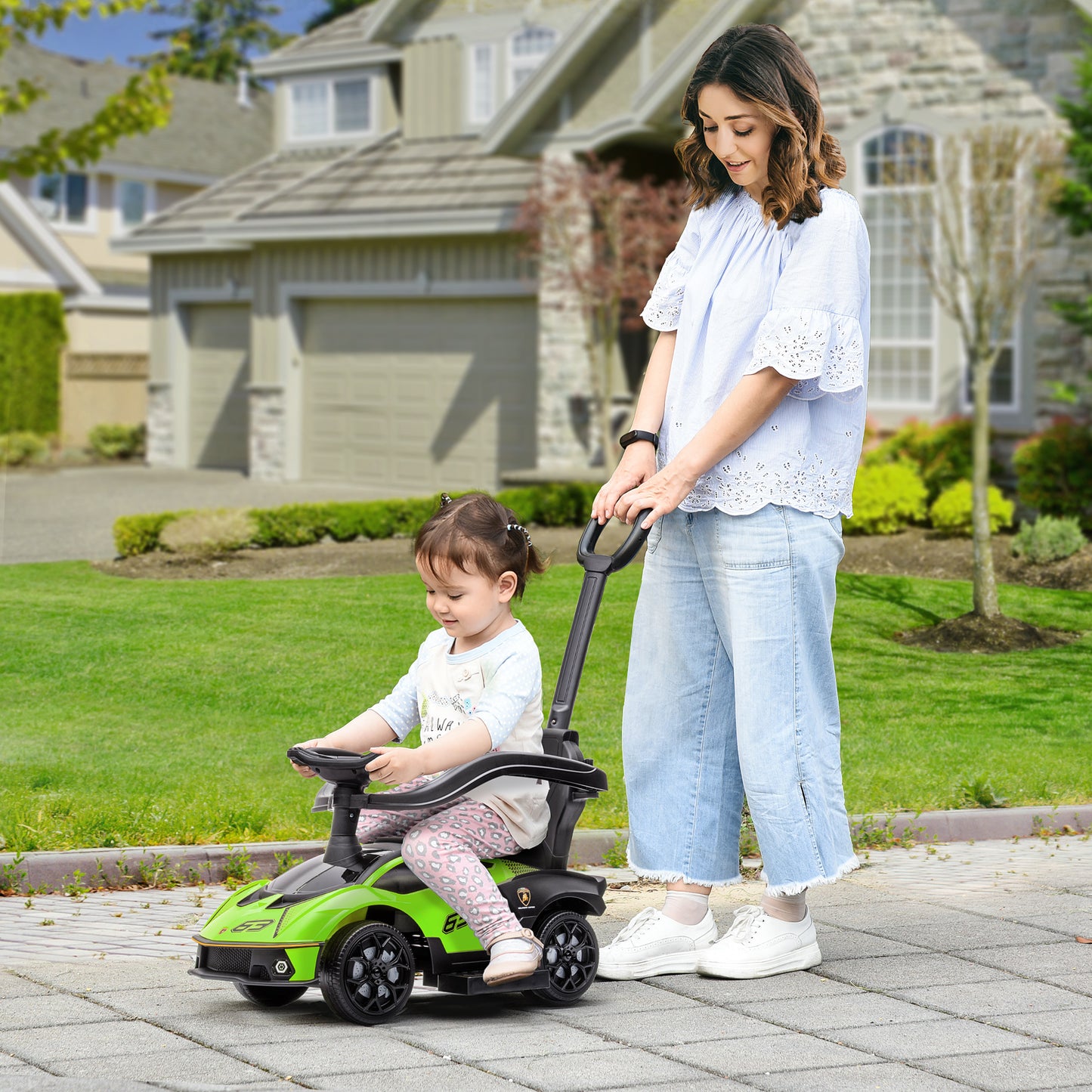 Kids 2-In-1 Lamborghini Ride-On and Stroller, with Horn