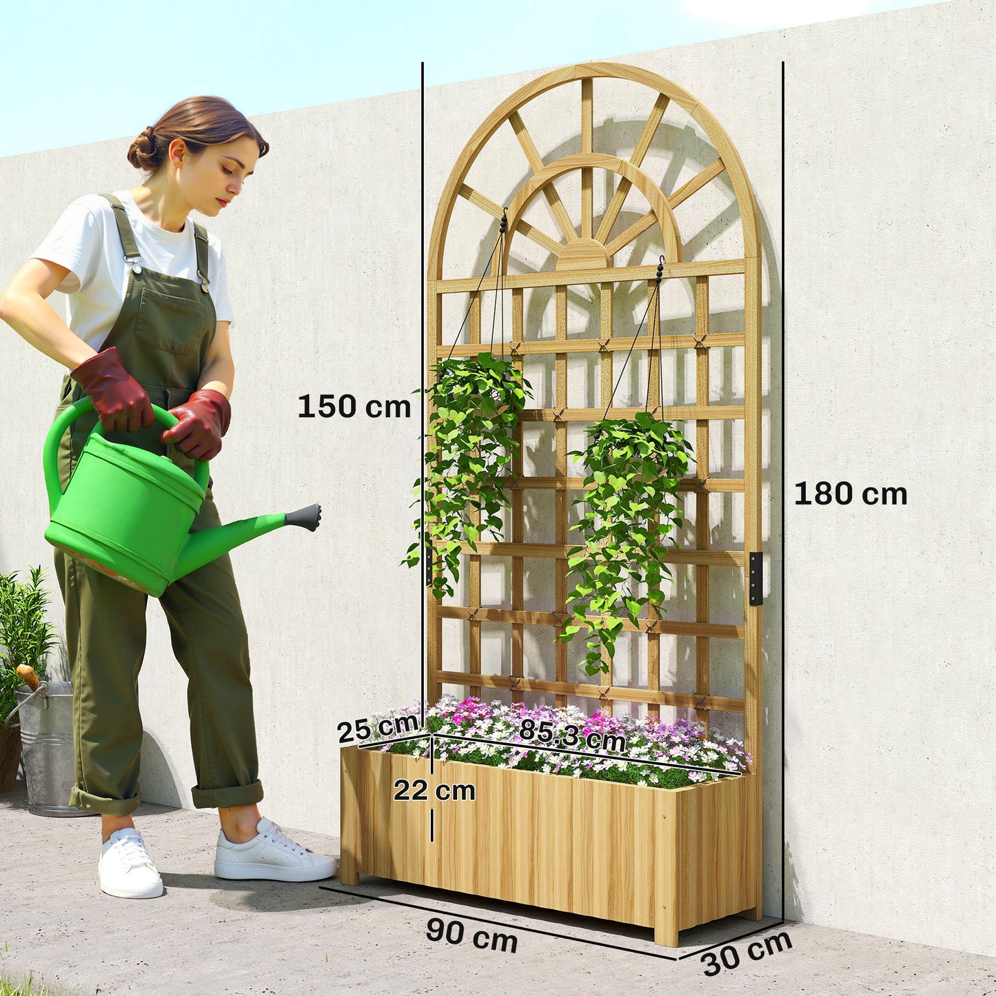 Wooden Raised Planter with Trellis
