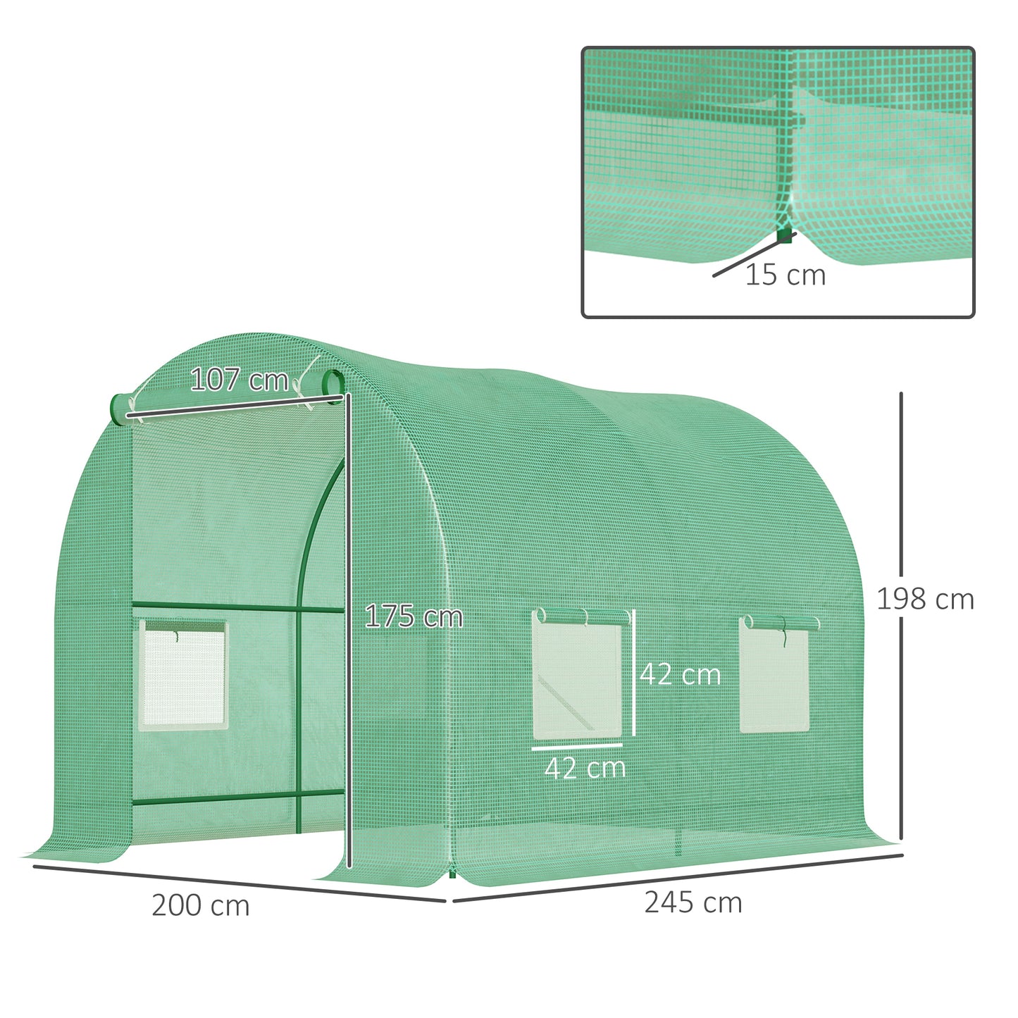 245 x 200cm Polytunnel Greenhouse