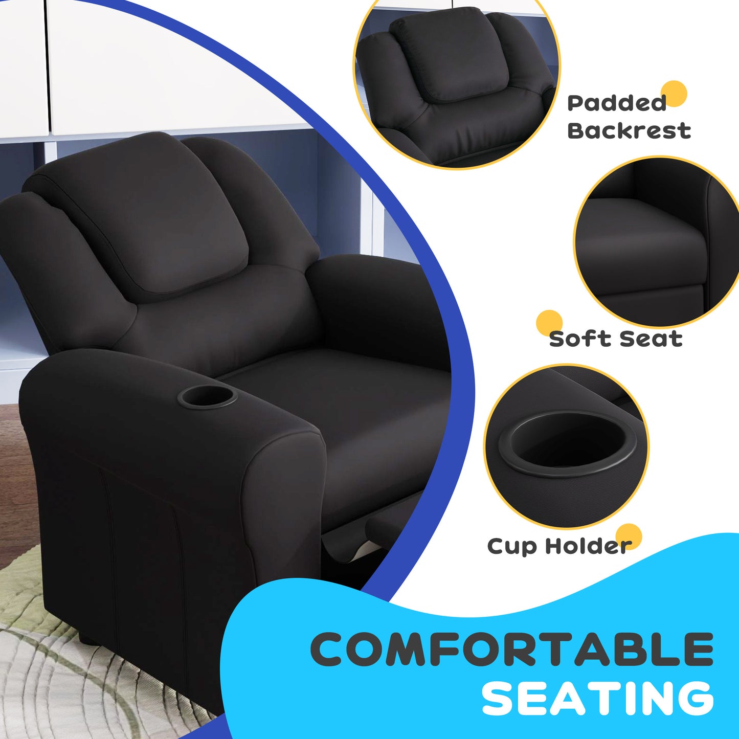 Kids Recliner Chair, PU Leather with Adjustable Backrest, Footrest