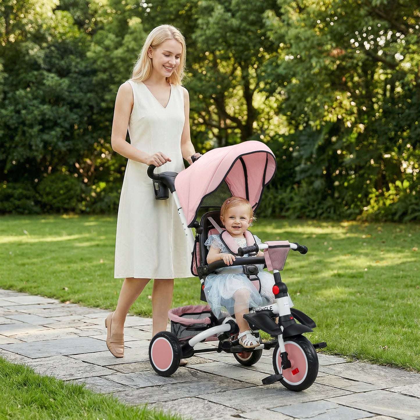 6 in 1 Foldable Kids Trike with Adjustable Parent Handle & Canopy