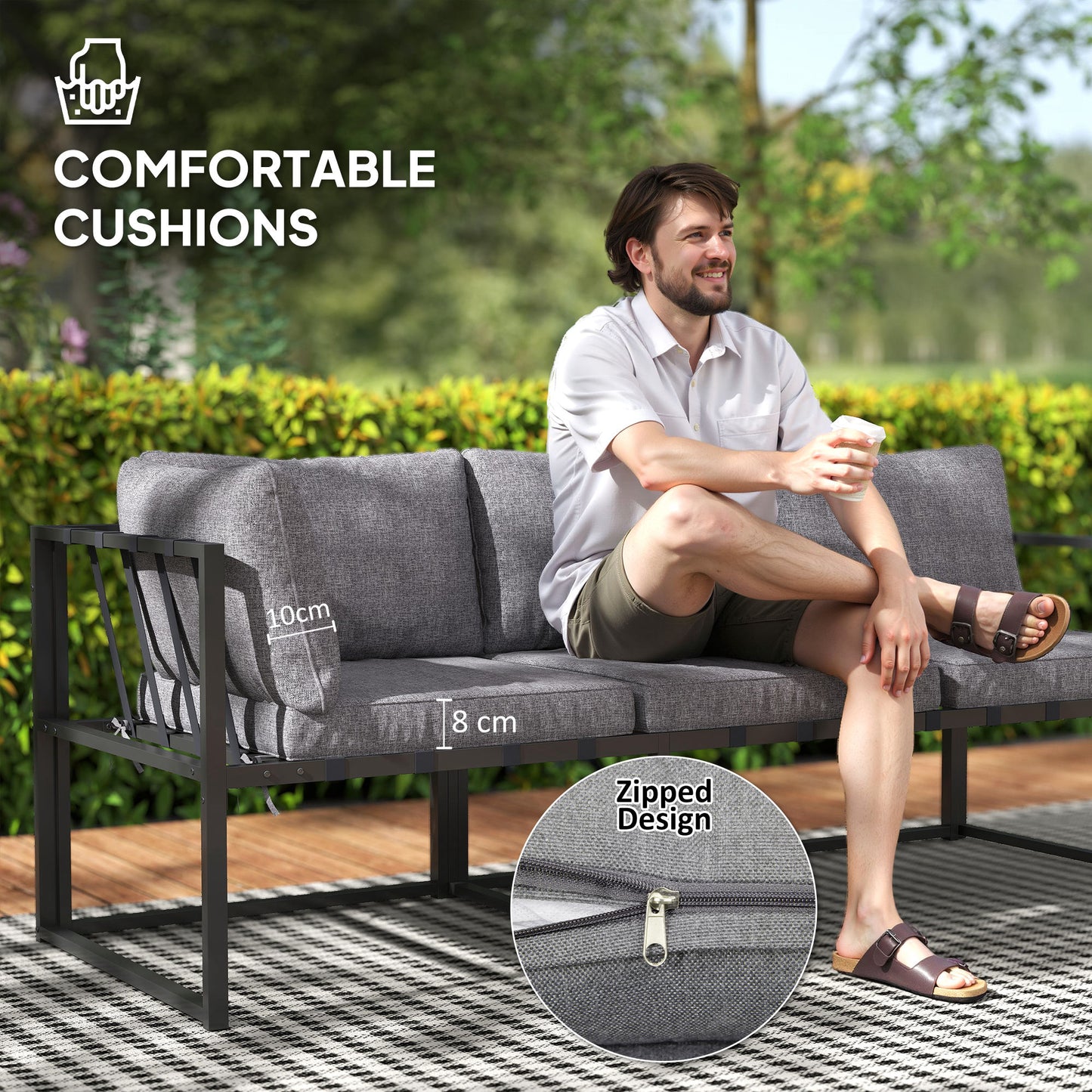 Three-Piece L Shaped Garden Furniture Set with Cushions