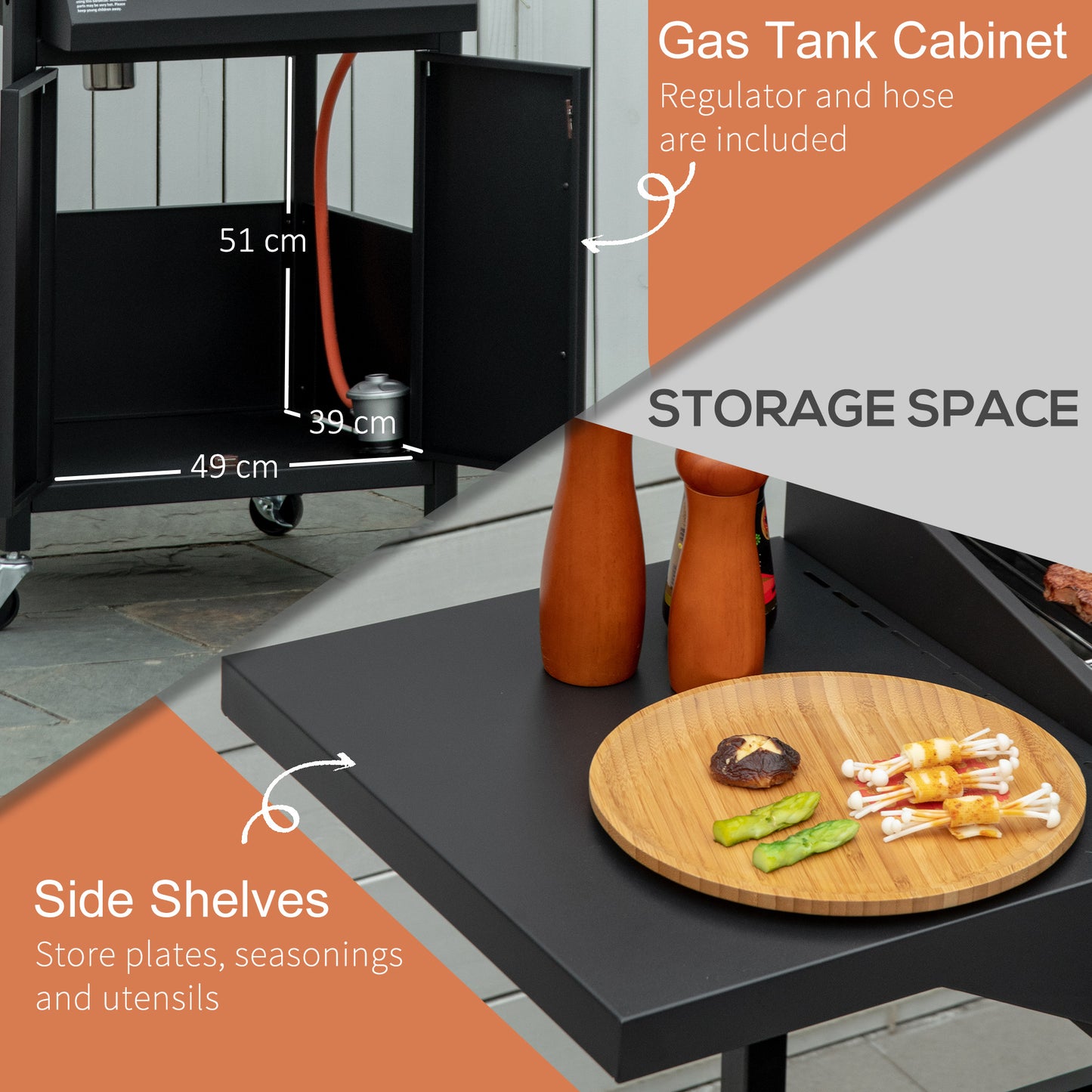 3 Burner Gas BBQ Grill Outdoor Portable Barbecue Trolley w/ Warming