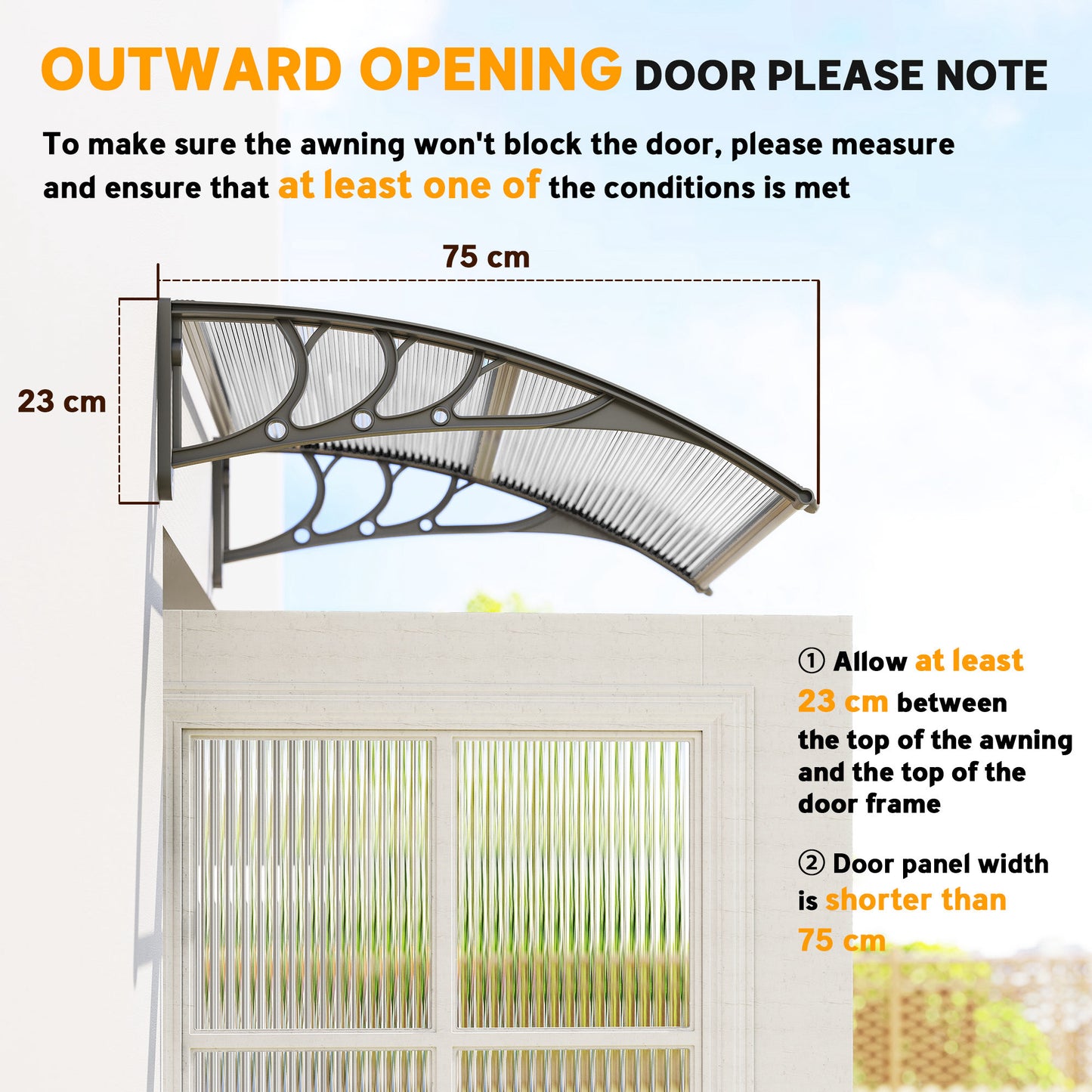 Front Door Canopy Outdoor Awning Aluminium Rigid Plastic (2)
