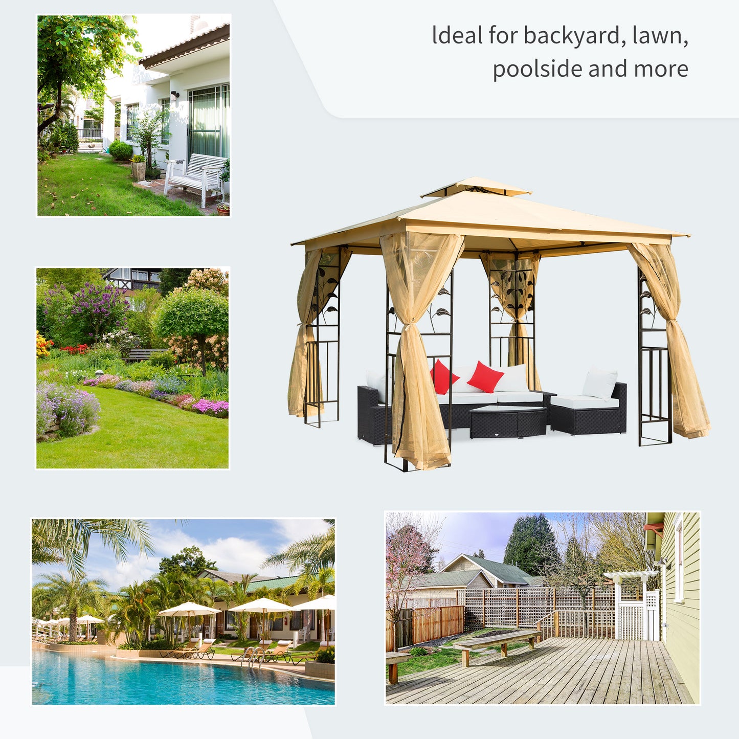 3(m) x 3(m) Garden Gazebo, Double Roof Outdoor Gazebo Canopy Shelter (1)
