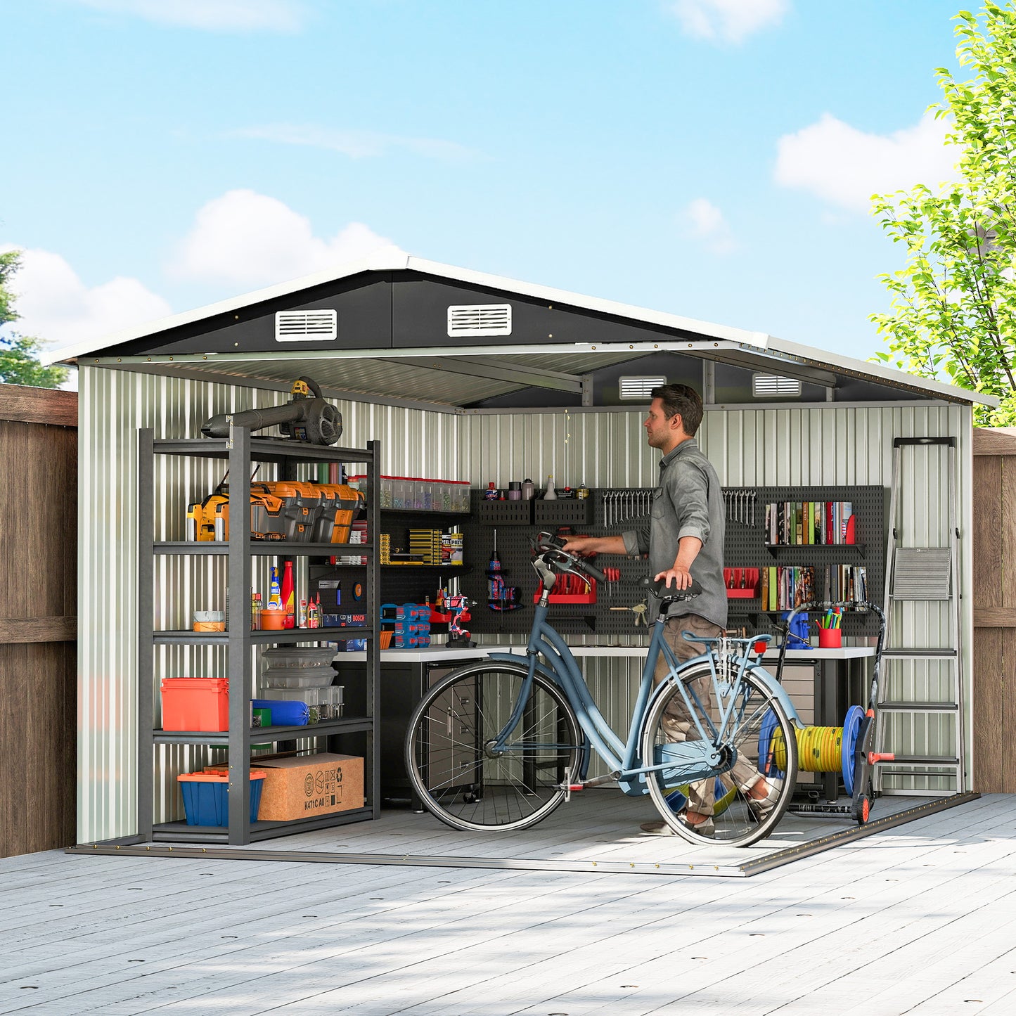 12 x 8 ft Garden Shed, Outdoor Storage Shed with 4 Vents