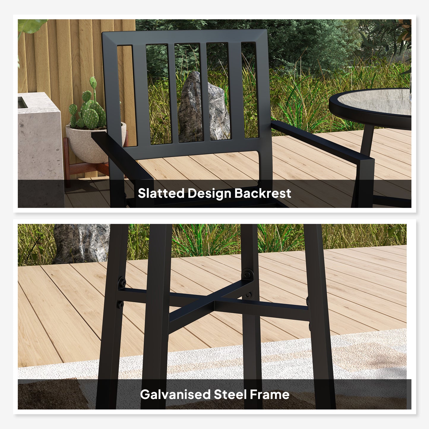 3 Piece Patio Bistro Set with Plastic Top, 2 Stackable Chairs