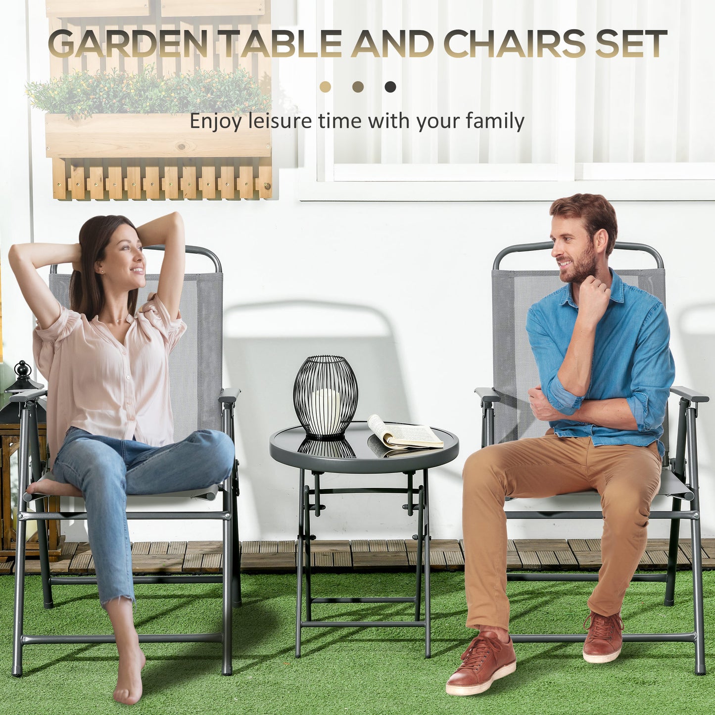 Three-Piece Garden Seat Set, with Glass-Top Table