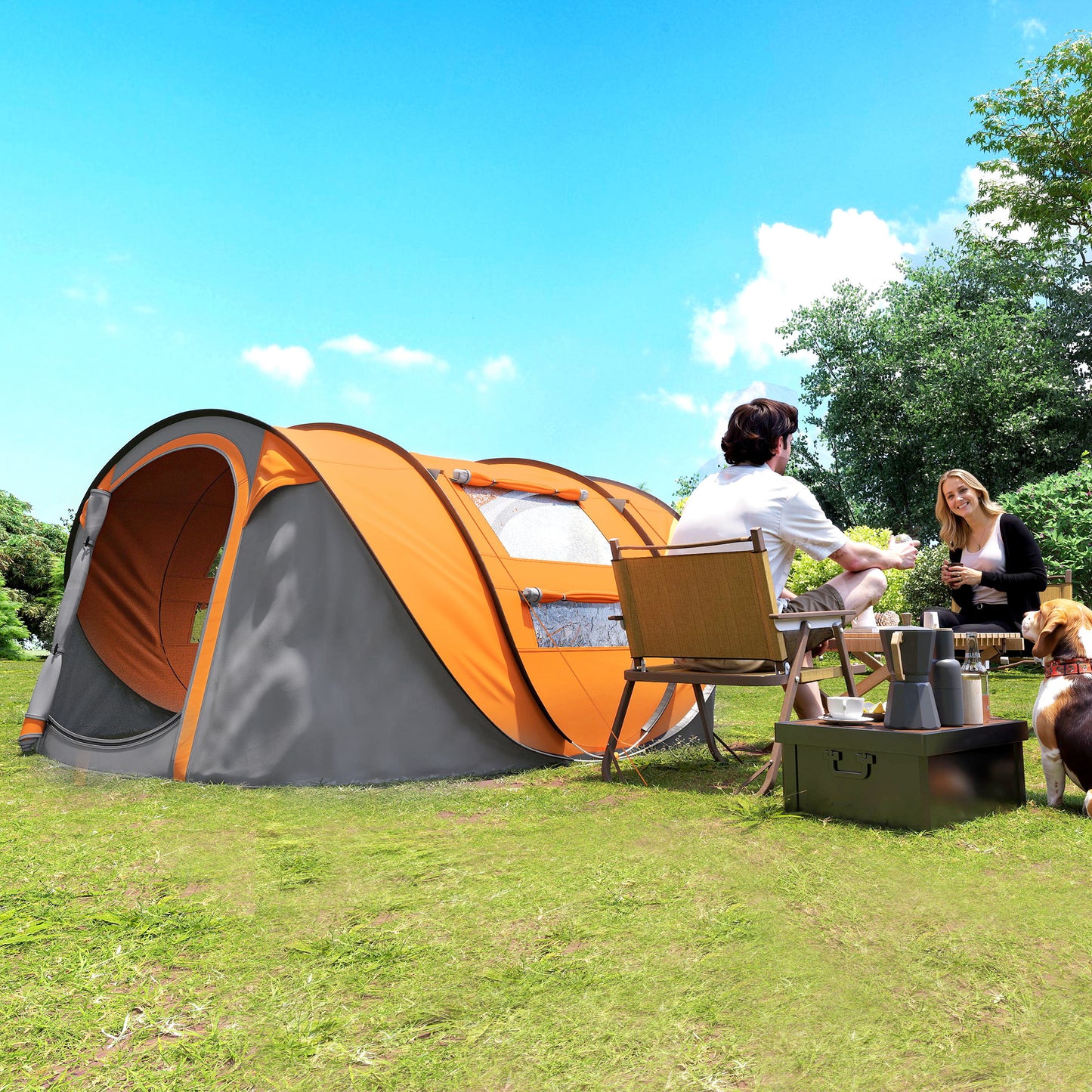 4 Person Pop-up Camping Tent Family Tent with Ground Sheet