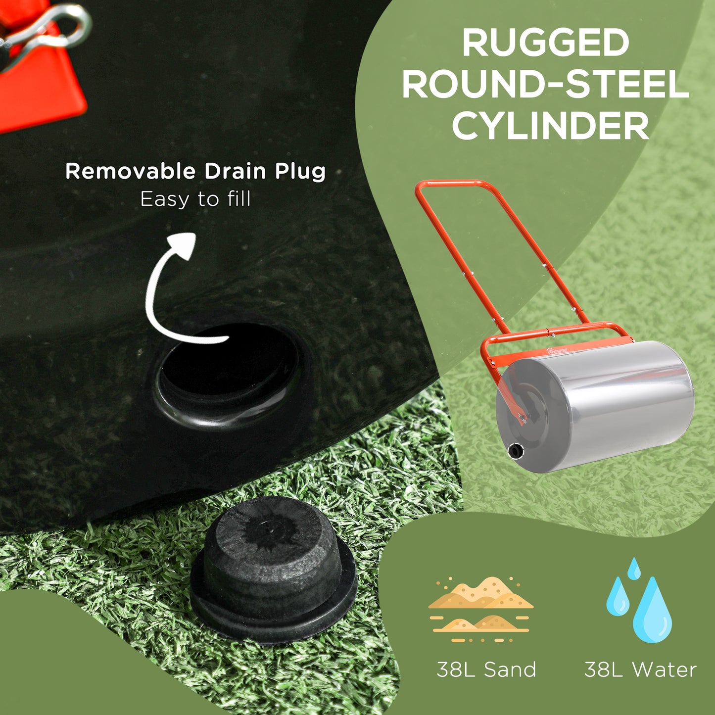 38L Fillable Cylinder Steel Lawn Roller