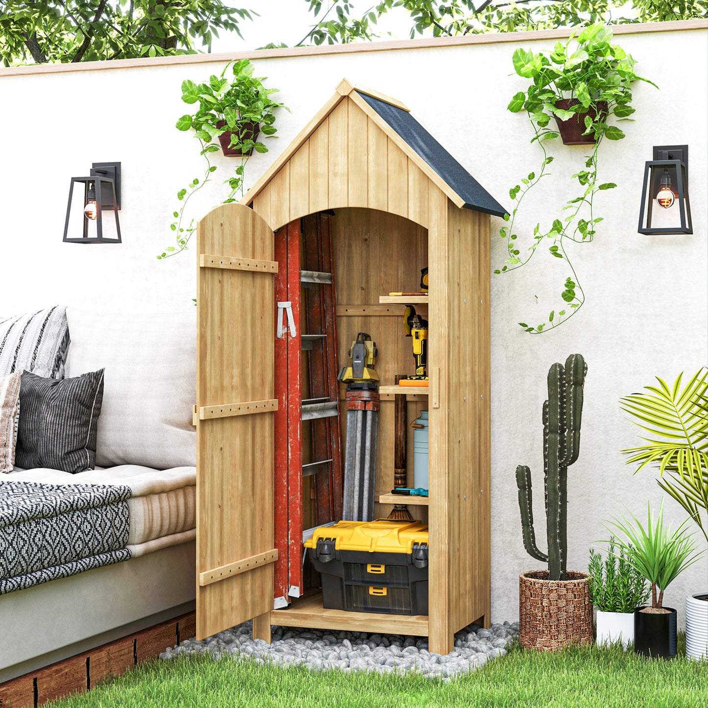 Wooden Garden Storage Shed with 3 Shelves