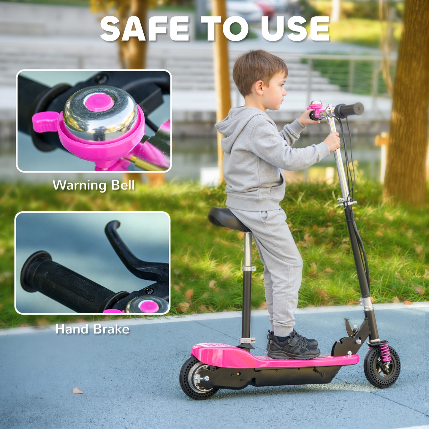 Steel Ride on Powered Scooter, Folding E-Scooter with Warning Bell