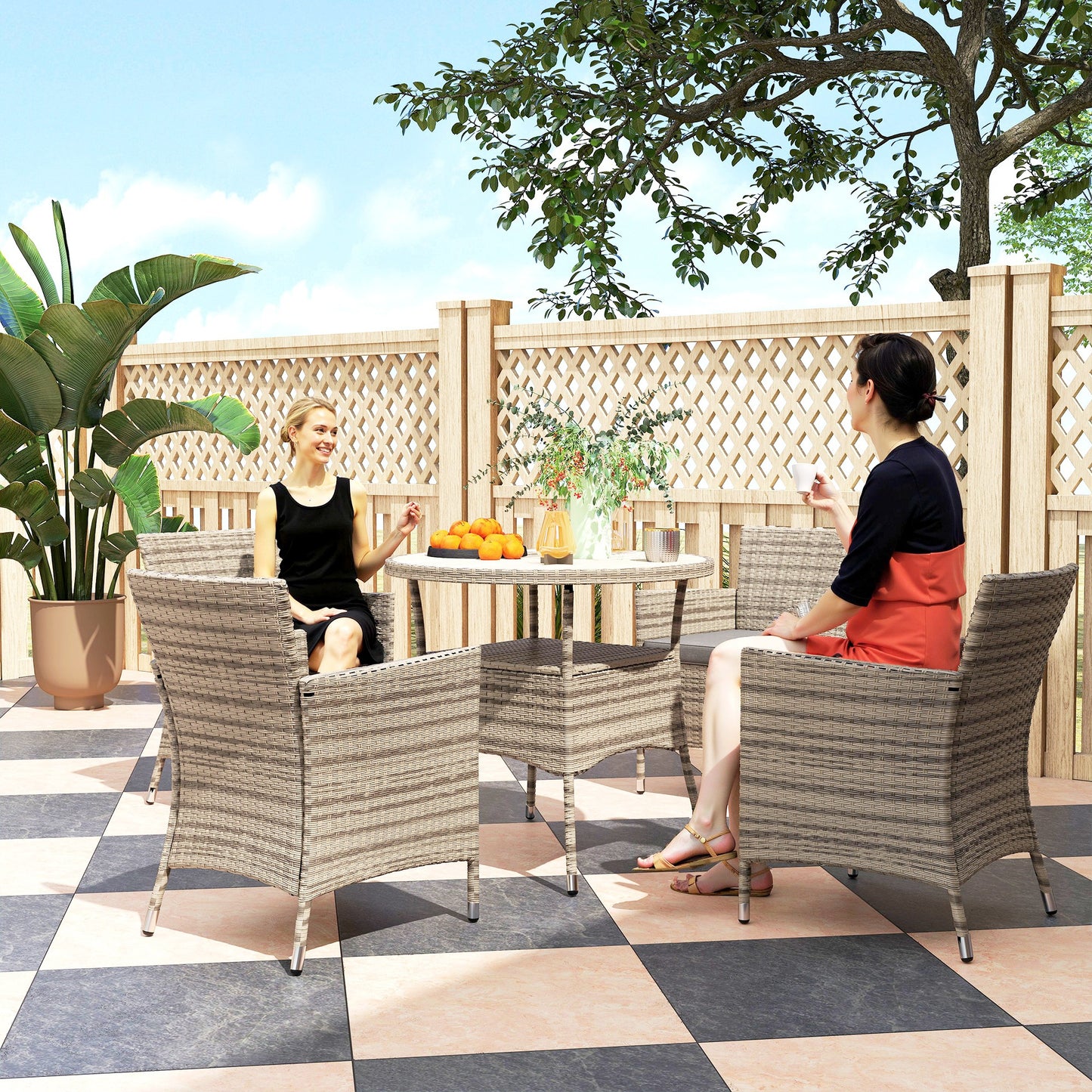 Five-Piece Rattan Garden Set, with Two-Tier Table